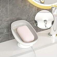 2-In-1 Bathroom Soap Holder, Countertop Drainage Soap Box With Suction Cup, Suitable For Dual Storage And Storage Of Round, Square, And Large Soap, No Punching Suction Cup Soap Box, Bathroom Drainage Soap Holder, Household Fragrance Soap Tray, Non Marking Storage Box - White - View 9