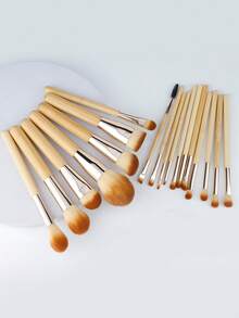 18件套专业竹制化妆刷套装，高品质合成纤维粉底刷、散粉刷、遮瑕刷、腮红刷、高光刷、眼部化妆刷 - 彩色 - 查看 5