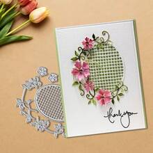 创意花卉和网格切割模具，DIY剪贴簿相册和压花模板，贺卡制作工具，卡片纸切割工艺品，礼品卡制作模板模切。 - 銀色 - 查看 4