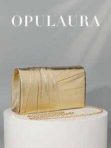 OpulAura 奢华晚宴手拿包，正式场合包 - 奢华、优雅、精致的PU荷叶边女士方形手提包，专为女士设计，适合女性、派对女孩、新娘，是聚会、婚礼、舞会、盛大宴会等场合的完美之选。也是送给女性的理想礼物——母亲、老师、朋友、伴娘等。 - 金色 - 查看 2