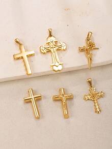1个18K镀金不锈钢实心十字架吊坠，男女皆宜的优雅吊坠，可用于DIY项链耳环首饰制作，日常佩戴礼物 - 金色 - 查看 2