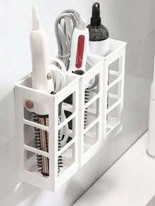 1pc Curling Iron Holder & Organizer Rack, Wall Mount Hair Straightener Clamp Bracket For Bathroom, No Drilling Required - Multicolor - View 1