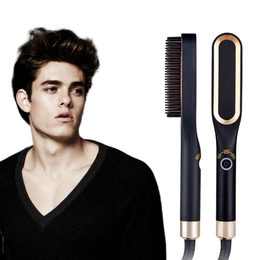 Peine Eléctrico para Hombres, Peine alisador de pelo eléctrico para hombre, Plancha de Pelo con Cepillo Caliente, Peine alisador de cabello portátil, Para alisar y peinar barba y cabello(Negro) - Peine para barba - Ver 1