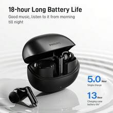 PHILIPS 飞利浦真无线耳机 TAT1120，蓝牙 6.0，ENC 主动降噪，超长续航，高品质音效，适用于运动、游戏和音乐 - 黑色 - 查看 4