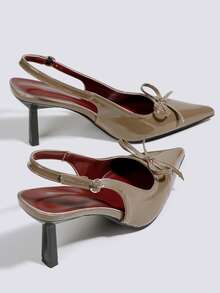 Women's Camel Bow Tie High Heel Shoes, Open Toe High Heels, Party High Heels, Wedding Shoes, Mary Jane Shoes, Formal Shoes, High Heel Sandals, Backless Slip-On Pointed Toe High Heels - Camel - View 5