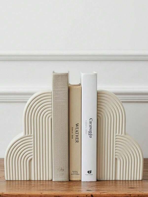 White Cloud-Shaped Resin Bookend (Wavy Texture) - Modern Chic Design, Ideal For Desk Organizers, Bookshelf Accents & Living Room Tables. Secures Books Neatly, Adds Fresh Minimalist Vibes, A Popular Home Decor Accessory For Stylish Functional Displays.