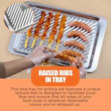 Grilling Prep And Serve Trays Set Of 2 Stackable Stainless Steel BBQ Trays Marinating Tray Food Serving Platter For Cooked And Raw Meat BBQ Prep Tub Dishwasher Variant 2 - 燒烤用具套裝(2件裝) - 查看 3