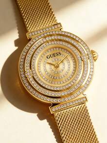 Guess 1件装女士石英表，优雅梦幻，不锈钢表带，水钻表圈，生日、情人节、周年纪念日、派对佩戴的最佳礼物 - GW0550L2 - 金色 - 查看 4