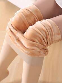 1pc Women's Thermal Lined Tights, 200g, Warm And Cozy Skinny Pants For Casual Daily Wear, Autumn/Winter - Apricot - View 8