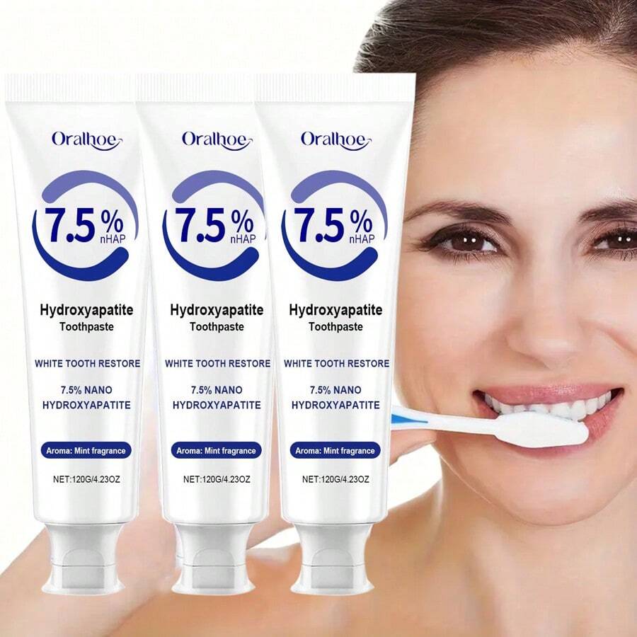 Pasta dental con hidroxiapatita (3 unidades): protección avanzada del esmalte, fortalecimiento dental, aliento fresco, limpieza profunda y cuidado dental. - Pasta dentífrica - Ver 1