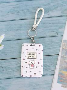 1pc Cute Puppy Bow Heart Plaid Pattern Card Holder, Suitable For Anniversary, Birthday, Housewarming, School, Office, Everyday Use Can Hold Cards, Business Cards, ID, With Lanyard For Easy Carrying