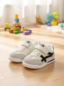 1双黑色简约可爱撞色拼接时尚运动鞋，适合幼儿和小童，复古风格，优质PU鞋面，防滑橡胶厚底，适合休闲穿着、上学、散步、跑步、徒步旅行，2026春夏款 - 黑色 - 查看 2