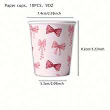 50pcs Pink Bow Birthday Party Themed Disposable Tableware Set, Includes Disposable Plates, Napkins, And Paper Cups , Perfect For Music Festival, New Year's Celebrations,Back-To-School Celebrations - Multicolor - View 13