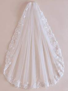 Wedding Bridal Veil With Comb 2 Tiers Lace Applique Edge Veil Fall Clothes For Women - Multicolor - View 9