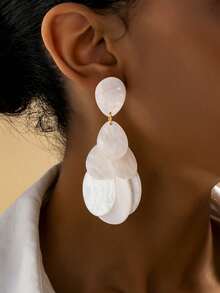 一对经典复古水滴形白色亚克力吊坠几何长款耳环，适合日常、派对、约会、海滩、正式场合佩戴，优雅精致的中东女性耳环 - 水滴 - 查看 8