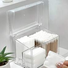 1 pezzo Scatola portaoggetti per cotton fioc, Scatola portafazzoletti da trucco in acrilico per salone di bellezza, Scatola per il tavolo da toeletta, Scatola portafazzoletti struccanti, In plastica trasparente, 3 scomparti, Con coperchio antipolvere - Multicolore - Visualizzare 6