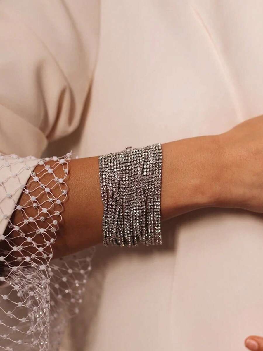 1件装多层缠绕式水晶几何手链，时尚配饰