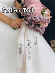 Dây ruy băng satin bó hoa cưới cá nhân hóa theo yêu cầu - Họa tiết hoa jacquard với tên và ngày tháng tùy chỉnh, tên tùy chỉnh - Băng đô cô dâu bằng polyester trắng thanh lịch với ruy băng satin in tên, khăn voan cô dâu, phụ kiện cưới, đồ dùng cho phù dâu - Nhiều màu - Xem 6