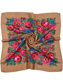 1pc Floral Print Headscarf/Shawl, Russian Style Square Scarf, Cotton Dust-Proof & Sun-Proof Shawl - Multicolor - View 19