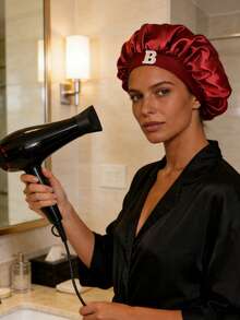 1 st unisex personlig A-Ö bokstavs satinmössa sidenhårmössa, sidenmössa mild nattmössa, bekväm mössa för att sova i, mjuk satinfodrad sidenmössa, slät satinfinish daglig mössa, för hårskydd och frisskontroll och lockiga hårflätor och present till alla hjärtans dag - Bourgogne - Visa 4