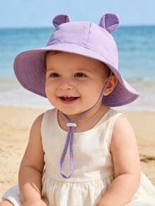 1 chiếc mũ tai thú dễ thương cho bé sơ sinh và trẻ nhỏ, vành rộng, chống nắng, có dây đeo cằm điều chỉnh được, thoáng khí, mềm mại, thích hợp cho bé đi biển mùa xuân và hoạt động ngoài trời hàng ngày. - 1PC - Xem 16