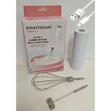 30瓦电动手持搅拌器 - 配备2节500毫安时可充电电池，二合一打蛋器和奶泡器，适用于烘焙/咖啡 - 白色 - 查看 8