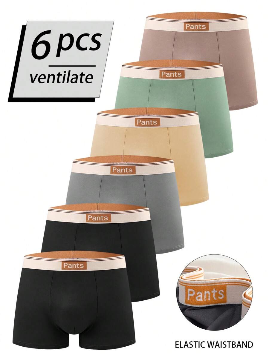 Men's 6-Pack Comfort Underwear: "Pants" Label Elastic Waistband Soft High Stretch Breathable Boxer Briefs - Multicolor - View 1