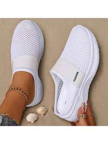 Airy Mesh Slip-On Mule Sneakers – Adjustable Strap Design, Lightweight Cushioned Sole For All-Day Breathable Comfort, Perfect For Casual Daily Errands & Relaxed Outfits - 白色 - 查看 2
