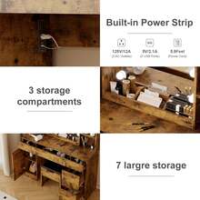 Farmhouse - Juego de Cambiador con Espejo Iluminado, Cambiador de Maquillaje Moderno de 56 Pulgadas con estación de Carga y estantes de Almacenamiento, Cambiador de recámara para Mujeres y - Marrón - Ver 6