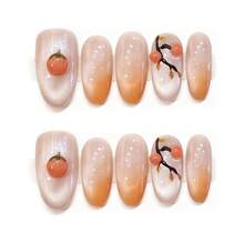 10pcs Fake Nails Hand Painted Cat Eye Wearable Press On Nails Reusable Nail Art For Daily Holiday Photo - Ginger - View 2