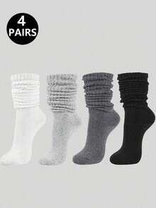 3双装女士百搭堆堆袜，简约学院风纯色长筒袜（仅袜子，不含袜板），尺码：36~39，舒适袜子 - 彩色 - 查看 29