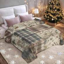 Botanical Plaid Rustic Patchwork Blanket Cartoon Comfortable Soft Multi Functional Throw For Sofa Bed Home Decor Cozy Gift - 彩色 - 查看 3