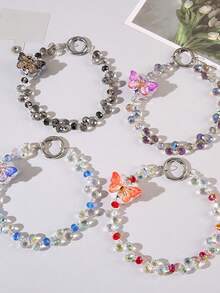 1件装蝴蝶水晶情人节新年手机腕带，手机吊坠，链条钥匙扣，串珠手机带，带扣免提手链，腕带 - 彩色 - 查看 6
