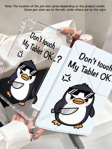 请勿触碰我的设备。可爱卡通企鹅图案平板电脑保护套，兼容 iPad Air 11 英寸 M3 2025 / M2 2024、iPad Air 第五代 2022、iPad (A16) 11 英寸第十一代 2025、三星 Galaxy Tab、Kindle Paperwhite 第十二代 2024。透明背壳，时尚图案保护套，支持自动睡眠/唤醒功能，气囊保护，适合送礼和办公使用。 - 彩色 - 查看 3