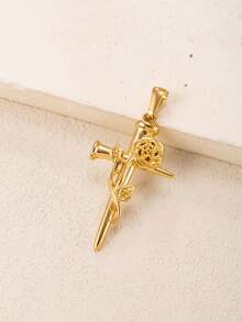 1个18K镀金不锈钢实心十字架吊坠，男女皆宜的优雅吊坠，可用于DIY项链耳环首饰制作，日常佩戴礼物 - 金色 - 查看 8
