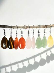天然石材颜色深浅纹理随机天然石材水滴吊坠耳环色彩缤纷的波西米亚风格度假主题派对用品 - 彩色 - 查看 7