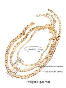 3pcs Layered Women Anklets, Mixed Lock & Key Pendant Chain Design, Vintage Elegant Casual Chic Vibe - Yellow Gold - View 7