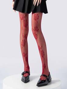 1件装女士性感花卉图案镂空网眼连裤袜 - 彩色 - 查看 6