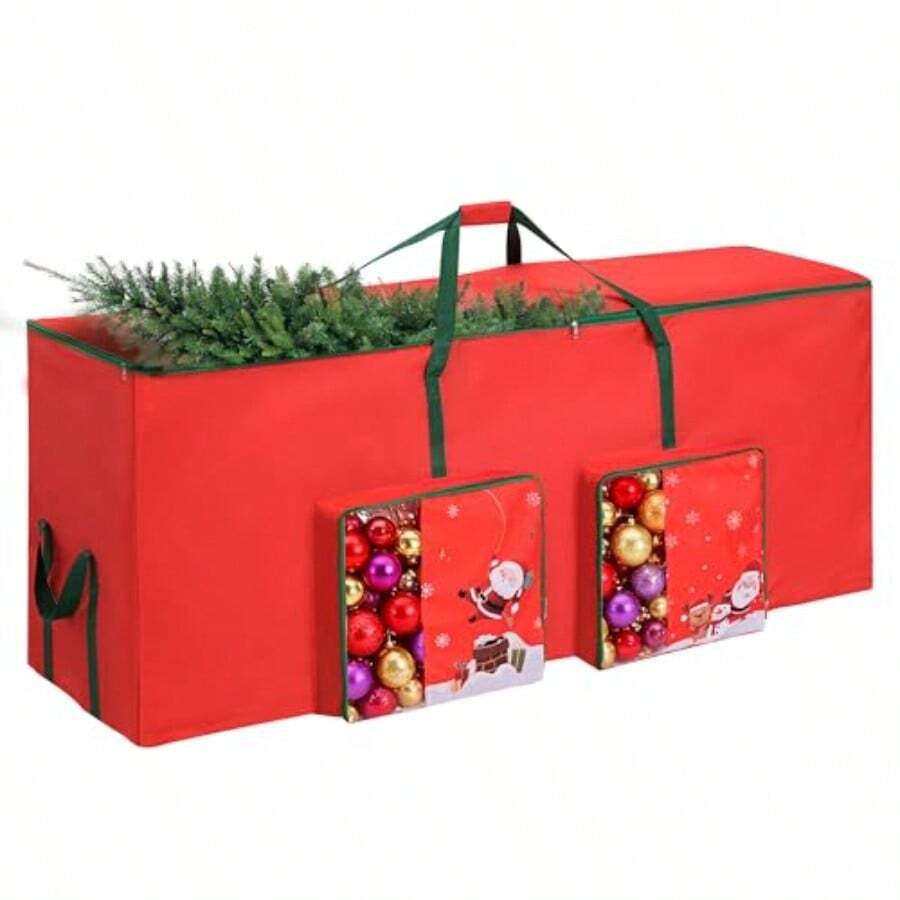 HLJ  Bolsa de almacenamiento para árbol de Navidad tela Oxford impermeable 600D resistente que se adapta a árboles de Navidad de 9 pies contenedor de árboles artificiales a prueba de humedad con asas de87 - Rojo - Ver 1