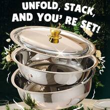 Stainless Steel Round Buffet Warming Tray Set, For Cooking Use Only - Gold - View 3