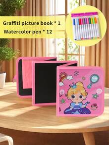 Children's Fun Foldable Educational Blackboard, Reusable Doodle Board, Washable, Cultivate Imagination, Portable Kindergarten Drawing And Writing Board, Back To School, Halloween, Christmas, Thanksgiving, Birthday Gift (Includes 12-Color Watercolor Pens) - Pink - View 13