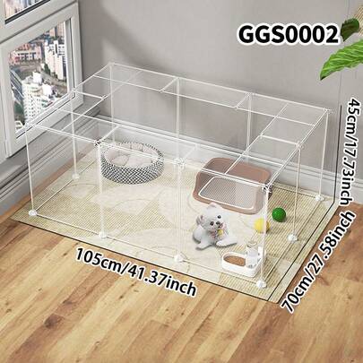 Portable Transparent Pet Cage Playpen, Foldable & Modular Cat/Dog Fence Enclosure