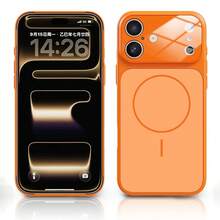 1pc Luxury Orange Glass Lens Protection Magnetic Wireless Charging Phone Case, Suitable For IPhone 17 Air 16 15 14 13 Pro Max Plus, Soft Silicone Back Cover - Orange - View 2