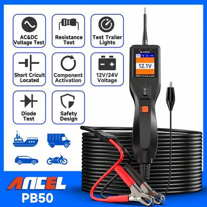ANCEL PB50 12V/24V 汽车电路测试仪套件，PP电路测试仪电阻测试仪电压电源电路探针组，适用于99%的汽车电池测试