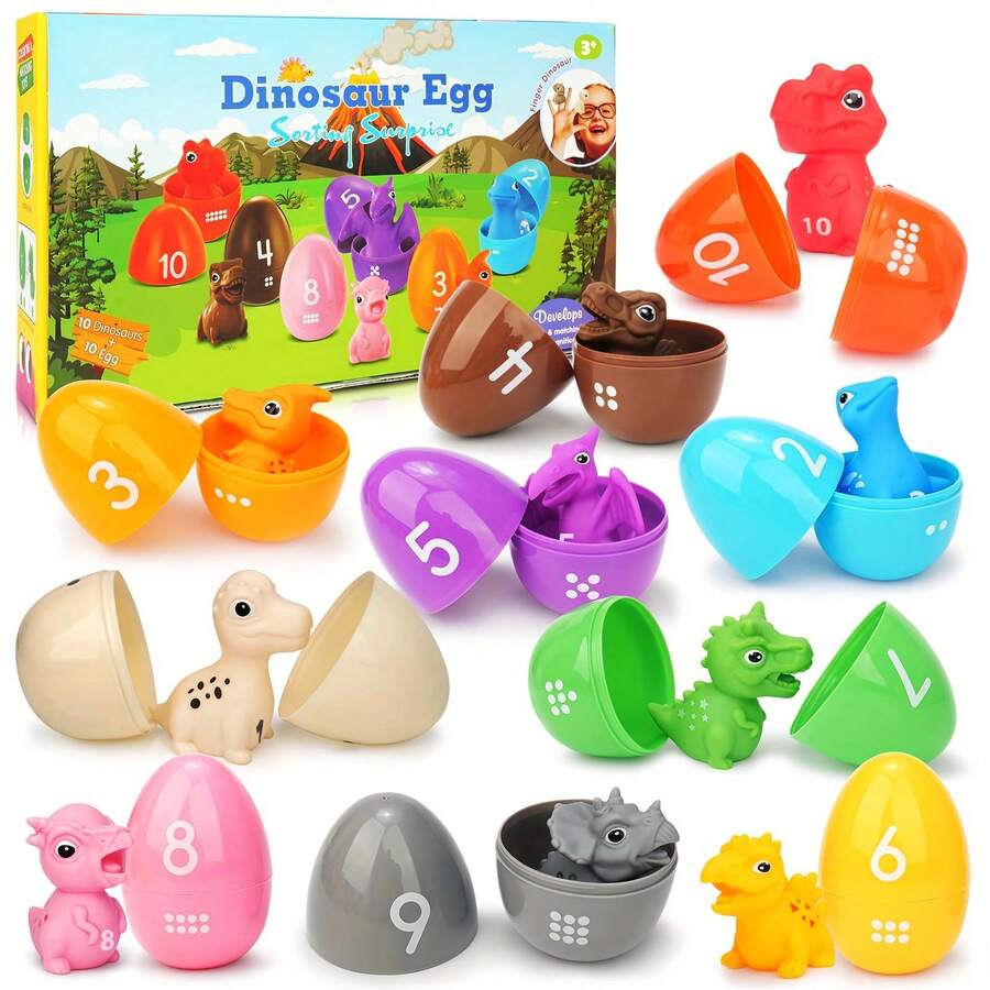 10个恐龙蛋孵化玩具 - 适合18个月以上/3岁以上儿童，增强精细动作技能，是完美的复活节篮子填充物，也是节日/生日/圣诞节/儿童节/新年礼物。 - 彩色 - 查看 1
