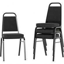 Set Of 4 Trapezoidal Vinyl Stacking Chairs, Commercial Stackable Chairs With Padded Seats And Backs, Black - 黑色布料/黑色框架 - 查看 2