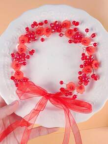 1pc Red Flower Headband, Women Hair Accessories - Multicolor - View 1