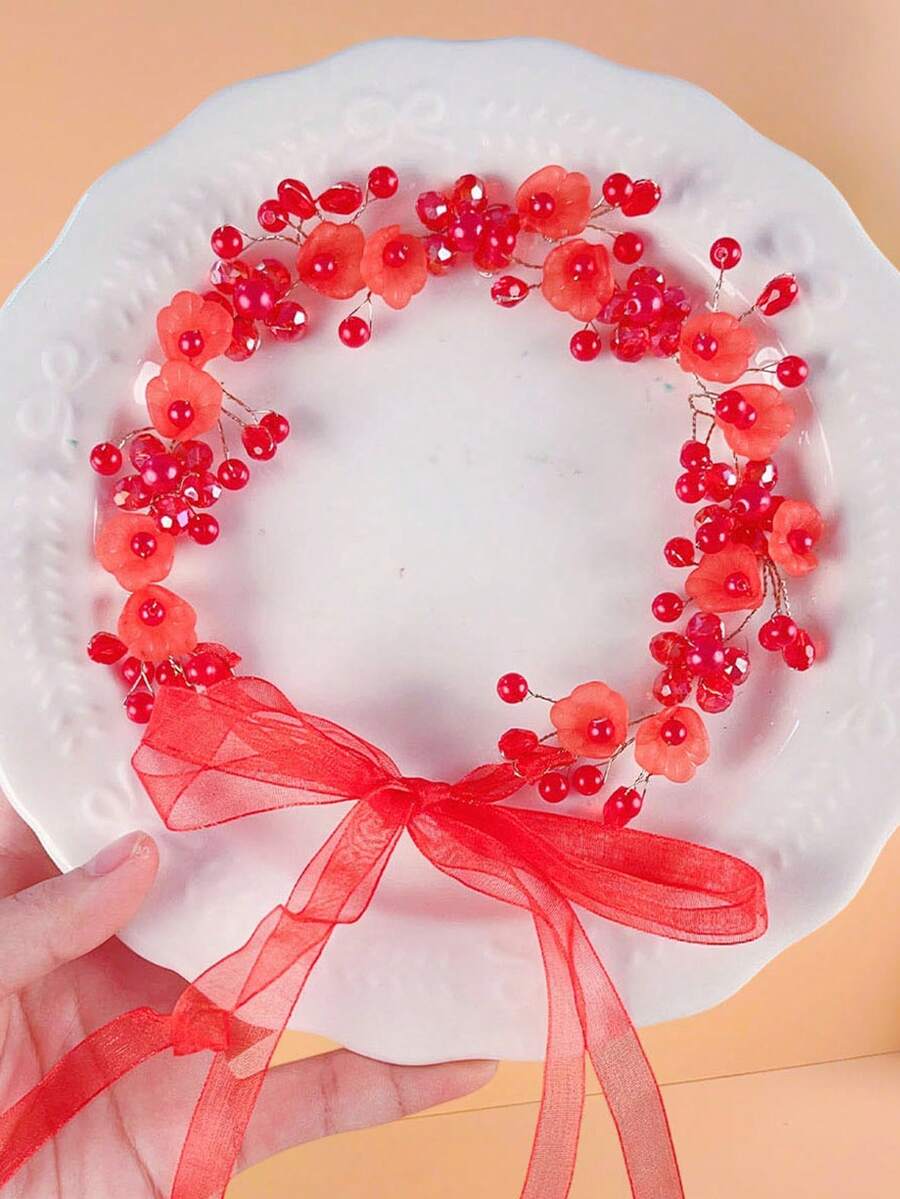 1pc Red Flower Headband, Women Hair Accessories - Multicolor - View 1