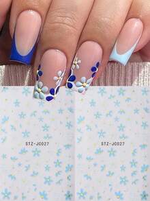 2片3D蓝色雏菊美甲贴纸，可爱雏菊花瓣自粘美甲贴，优雅春夏美甲用品，DIY美甲装饰 - 彩色 - 查看 1