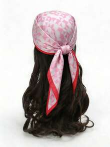 1pc Square Scarf, Women's Satin Printed Headband, Headwrap, Fashion Headscarf, Shawl, Scarf, Women's Neckerchief, Headscarf, Great Gift For Girlfriend Or Mother - Geometric Circles In Pink - View 1